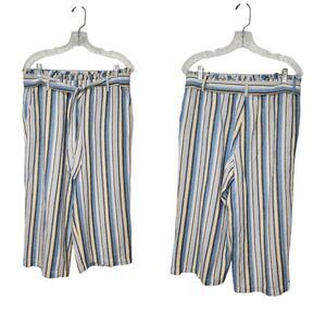 Fever Womens Wide Leg Paperbag Elastic Waist Multicor Blue Stripe Pants Size L
